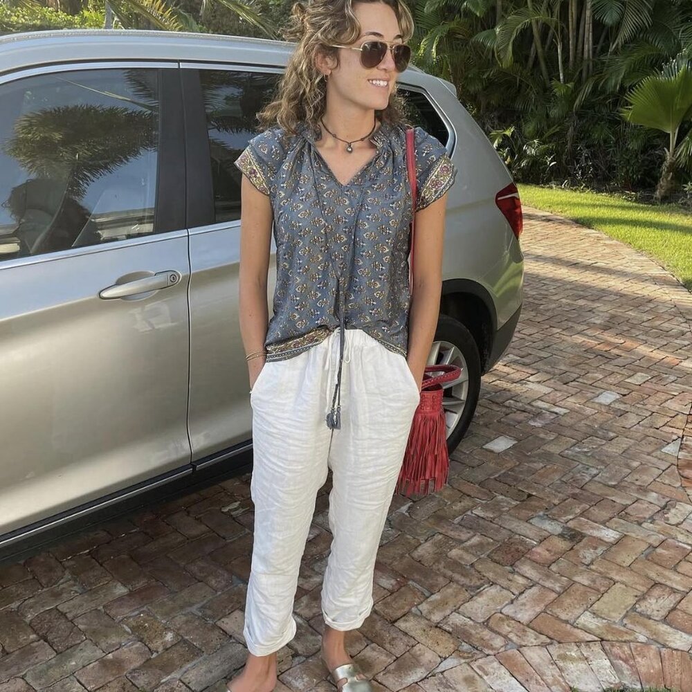 Varina Top - Navy with Gold Flowers